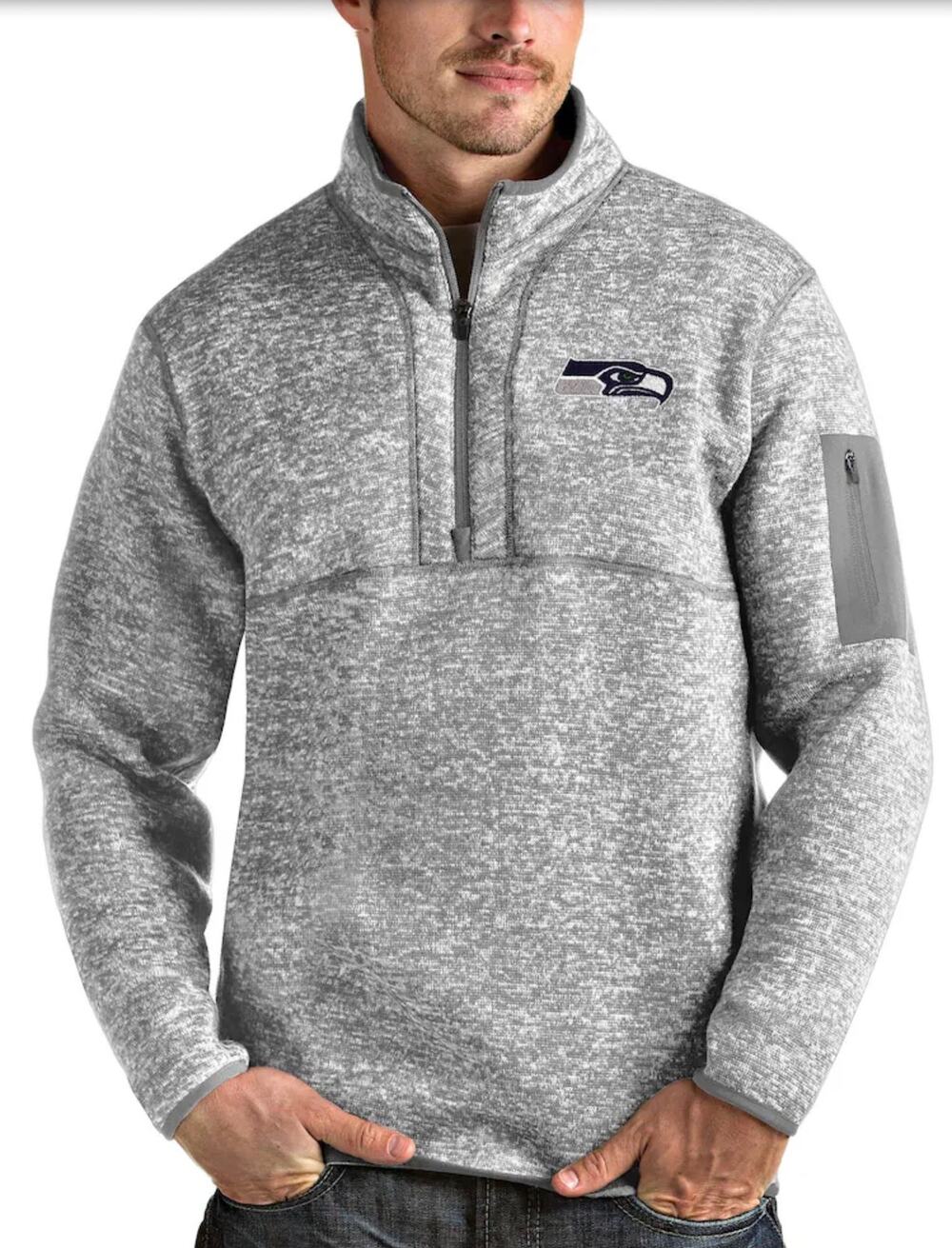 Antigua Heather Gray Seattle Seahawks Fortune 1/4 Zip Pullover Jacket, Size S
